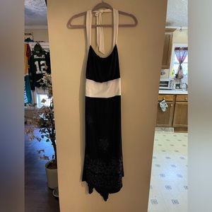 Halter top black and white dress with embroidered front lower half of skirt…
